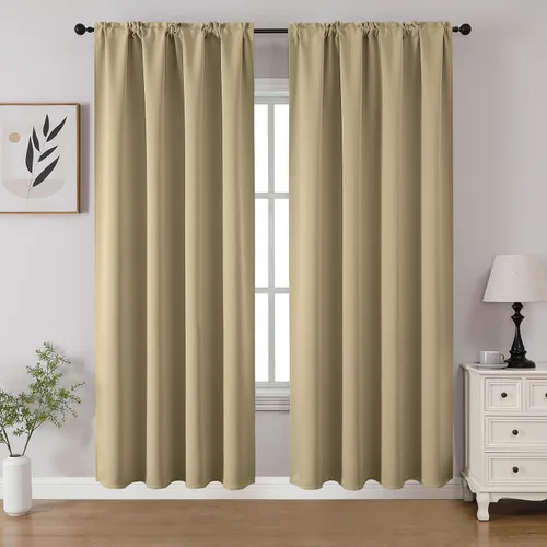 Vista 45 de CUCRAF - Cortinas opacas beige de 45 pulgadas, juego de 2 paneles con bolsillo para barra, cortinas para oscurecer dormitorios y sala de estar