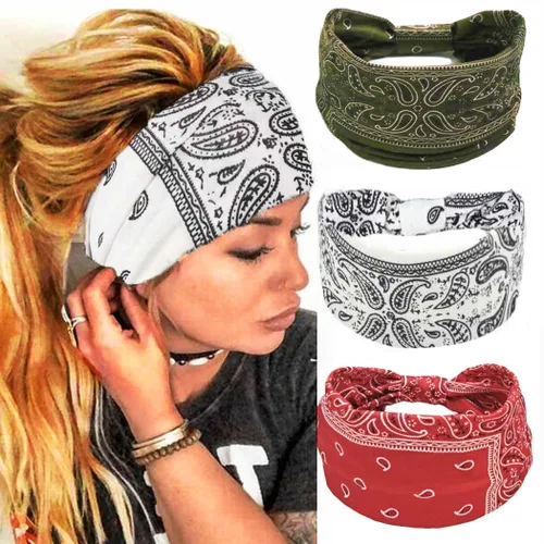 Vista 8 de CAKURE Diademas anchas bohemias anudadas para la cabeza, bufanda africana para la cabeza, accesorios para el cabello de motocicleta, para mujeres