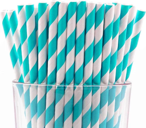 Vista 10 de Paquete de 300 pajitas de papel biodegradables de 4 capas de espirales azul cielo (compostables, no tóxicas, sin BPA)