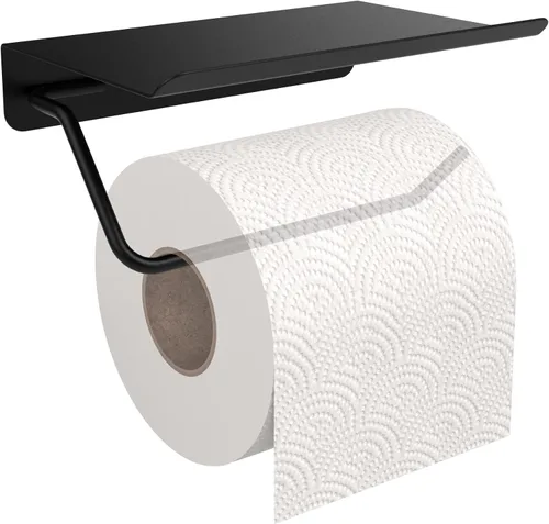 Vista 2 de Soporte de papel higiénico con estante para teléfono, accesorios de baño, dispensador de rollo de pañuelos de almacenamiento montado en la pared