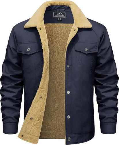 Vista 8 de MAGCOMSEN - Chaquetas de invierno para hombre, gruesas, con forro polar térmico, chaquetas forradas de algodón cálido tipo sherpa, con múltiples