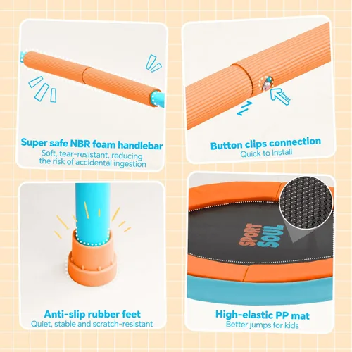 Vista 3 de SPORTSOUL Mini Trampoline for Kids 3-6 with Super Safe Foam Handle Bar, 3ft Toddler Trampoline Indoor with No-Gap Cover for Indoor and Outdoor