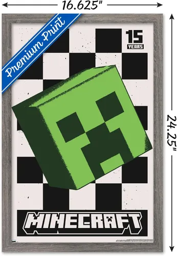 Vista 3 de Trends International Minecraft: 15th Anniversary - Póster de pared Posterized Creeper, 22.4 pulgadas de largo x 14.7 W, versión enmarcada de madera