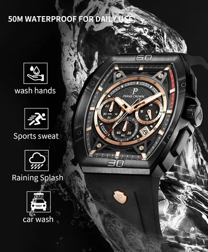 Vista 7 de Paras Crown - Reloj para hombre, resistente al agua, automático, cronógrafo, analógico, de lujo, reloj de pulsera para hombre