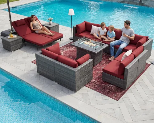 Vista 90 de NICESOUL Juego de muebles de patio de ratán extra grande con mesa para fogata de gas y propano, 29.3 pulgadas, respaldo alto, cómodos conversaciones
