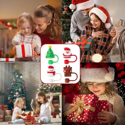 Vista 7 de Avky 4 tapas de paja de Navidad para copa Stanley, 0.394 in, 0.4 pulgadas, accesorios de Navidad con vaso de 30 y 40 onzas con asa, a prueba