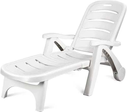 Vista 12 de Giantex Tumbona reclinable con ruedas para patio, tumbona plegable con reposabrazos, 5 posiciones ajustables para piscina, patio, jardín, tumbona