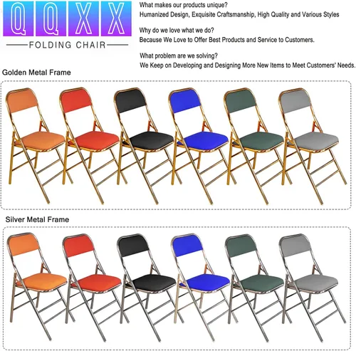 Vista 6 de QQXX Silla plegable con asiento acolchado de piel sintética, silla plegable portátil de metal con respaldo, silla de oficina básica, silla de Negro
