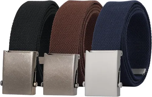 Vista 10 de JASGOOD 3 Pack Unisex-Adult Military Web Belt Canvas Web Belt for Men Adjustable Cloth Fabric Belt with Metal Buckle
