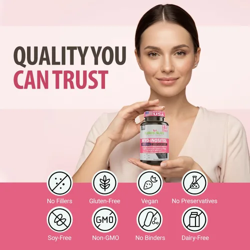 Vista 7 de Kaibro Nutra Suplemento de mio-inositol, mio-inositol y D-chiro inositol proporción 40:1, equilibrio hormonal y apoyo ovárico para mujeres
