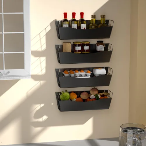 Vista 5 de Organizador magnético de cocina para refrigerador, organizador de especias, estante magnético de metal para máquina waching, estante magnético