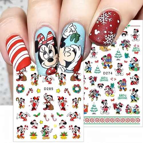 Vista 3 de 12 hojas de calcomanías navideñas para uñas para arte de uñas, lindas calcomanías para uñas de lindos dibujos animados de copos de nieve, diseño