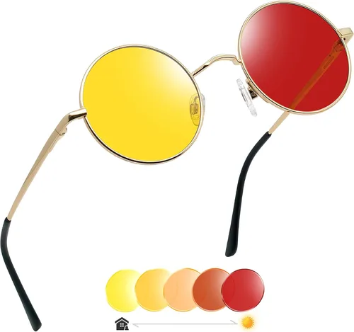 Vista 22 de Joopin - Anteojos de sol retro pequeños redondos hippie con círculo polarizado, protección UV400, metal, para hombres y mujeres