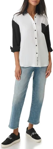 Vista 5 de Karl Lagerfeld Paris Blusa deportiva de manga larga suave con bloques de color para mujer