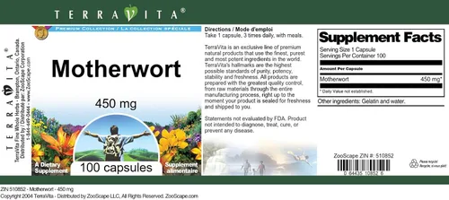Vista 4 de TerraVita Motherwort - 450 mg (100 Cápsulas, ZIN: 510852) - Paquete de 3