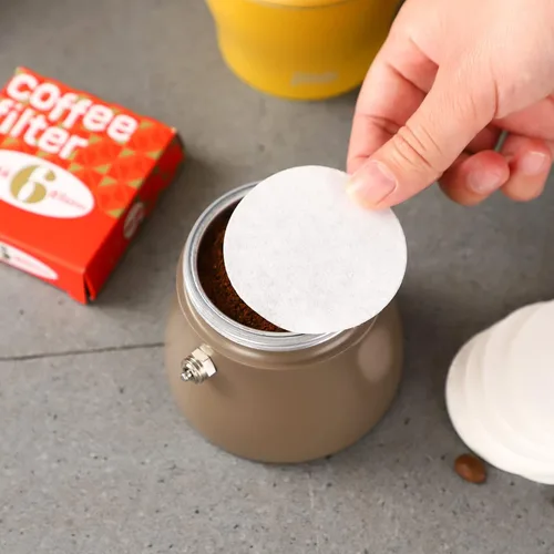 Vista 5 de Bincoo Filtros de café de papel Moka Pot seguros, 100 piezas de papel de filtro de café n.º 6 por juego, filtro de repuesto, filtros clásicos