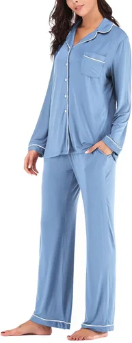 Vista 3 de Aamikast - Conjunto de pijama de manga larga con botones para mujer, ropa de dormir suave, conjuntos de descanso
