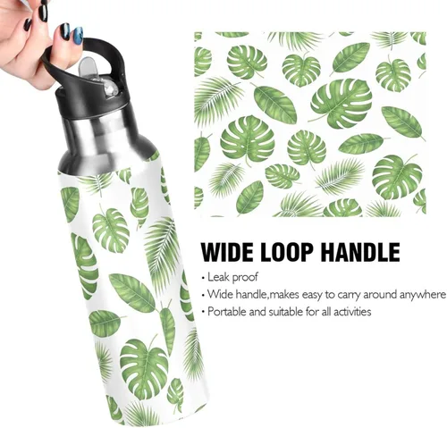 Vista 4 de Green Tropical Leaves Insulated Water Bottle 32 Oz, BPA-Free Sport Water Bottle Insulated Leakproof Water Bottles