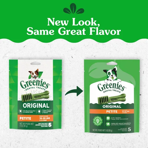 Vista 2 de Greenies Golosinas dentales naturales para perros adultos recomendadas por veterinarios, tamaño pequeño, sabor original, paquete de 3 onzas, 5