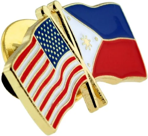 Vista 134 de PinMart Pin de solapa esmaltado con bandera de la amistad cruzada de Estados Unidos y el mundo