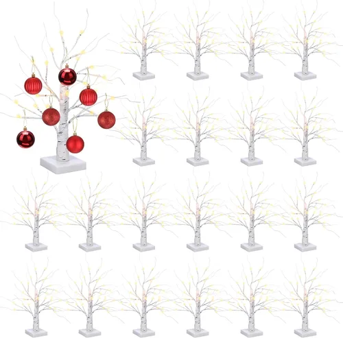 Vista 8 de Macarrie 4 piezas árbol de abedul con luces LED, decoraciones de Navidad y boda, mini ramas artificiales blancas iluminadas para mesa, funciona