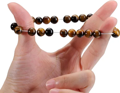 Vista 7 de Jovivi 2 pulseras elásticas de piedra curativa de obsidiana negra y ojo de tigre de 0.315 pulgadas, hechas a mano, piedras preciosas redondas