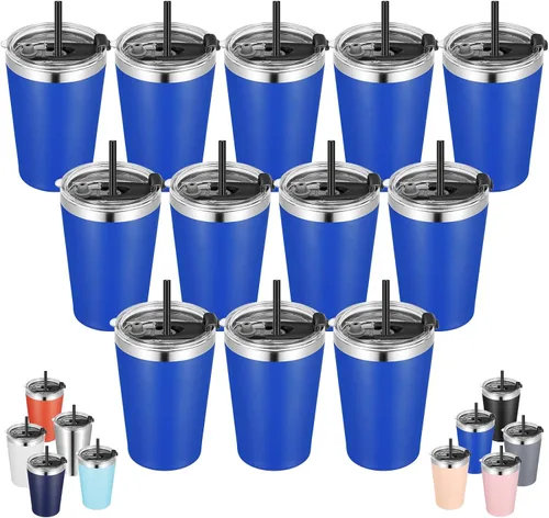 Vista 11 de VEGOND - Vaso térmico de acero inoxidable de 12 onzas con aislamiento al vacío de doble pared, vaso para viaje con tapa y pajita reutilizable Negro