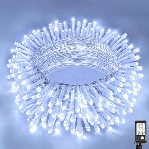 Vista 13 de Guirnalda de luces navideñas con 100 LEDs, tira de 33 pies, 8 modos, conectable, impermeable, parpadeante, con temporizador y memoria, para Azul
