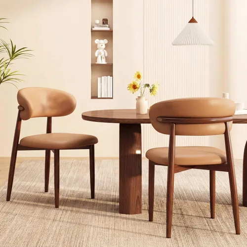 Vista 6 de Juego de 2 sillas de comedor para cocina, tapizadas, modernas, de cuero, original/beige