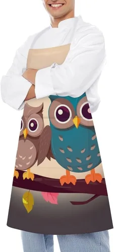 Vista 4 de Personalized Cute Owls Adult Apron, Kitchen Cooking Aprons for Woman Man, Adjustable Bib Apron with Pocket for Baking, BBQ Crafting Outdoors, Dining