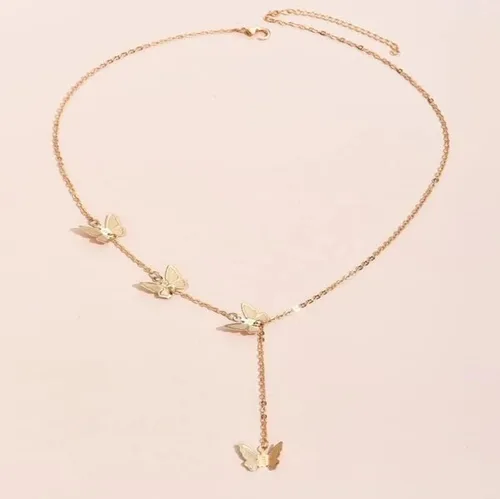 Vista 6 de Collar Lariat de oro para mujer, collar delicado de plata con cadena de serpiente, collar largo con perlas de circonita cúbica, collar de mariposa