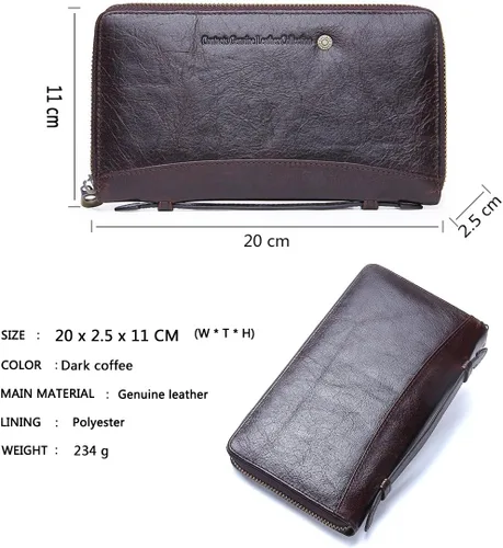 Vista 3 de CONTACTS Bolso de mano de cuero para hombre, cartera con cremallera, organizador de tarjetas de visita de gran capacidad con correa de cuero, bolso