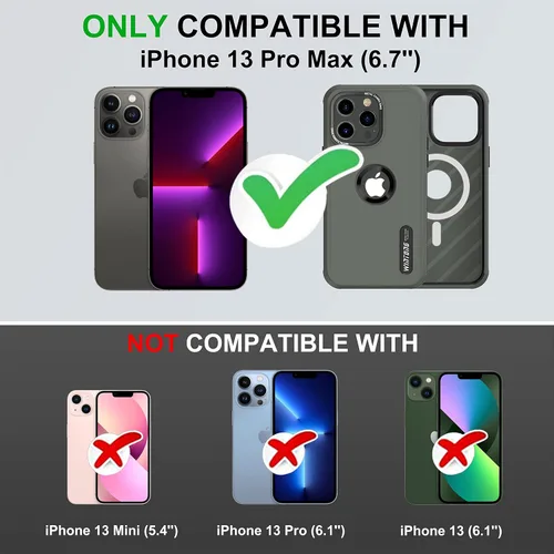 Vista 6 de WINTONG Funda magnética compatible con iPhone 13 Pro Max de 6.7 pulgadas, protección de cuerpo completo, resistente a prueba de golpes, funda rígida