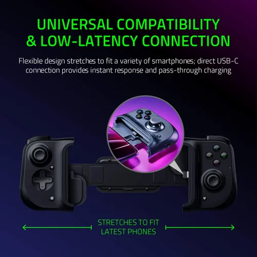 Vista 3 de Razer Kishi Mobile Game Controller Gamepad for Android USB-C Xbox Game Pass Ultimate xCloud Stadia GeForce NOW Luna - Passthrough Charging - Low