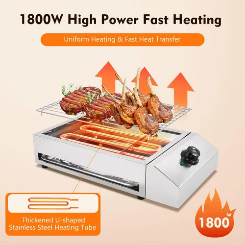 Vista 3 de Parrilla eléctrica de acero inoxidable, sin humo, desmontable y ajustable, control de temperatura 50°F-300°F para cocina