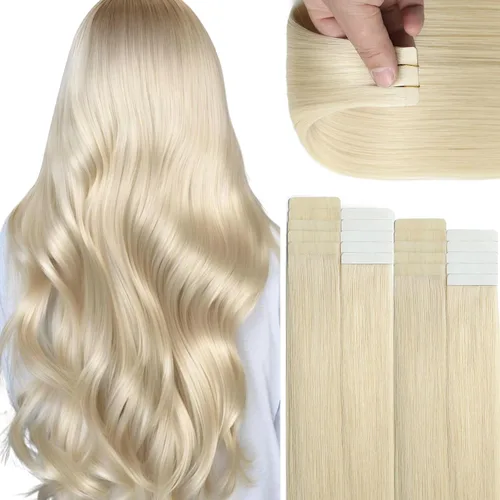 Vista 28 de Lacer Extensiones de cabello humano adhesivas de 12 pulgadas, cinta adhesiva de doble cara para extensiones de cabello de trama cutánea, 20
