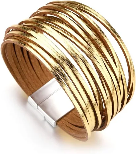 Vista 2 de Fesciory - Pulseras de cuero para mujer, cuentas de cristal, diseño de leopardo, estilo bohemio, múltiples niveles