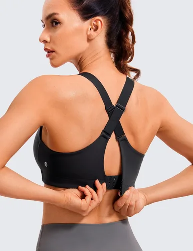 Vista 2 de CRZ YOGA Brasier deportivo de alto impacto con cremallera frontal para mujer, copa moldeada, sin varillas, para entrenamiento, yoga, con correas