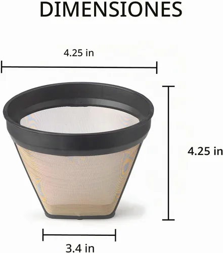 Vista 2 de Fino Filtro de café permanente de malla dorada, filtro de tamaño número 2, prepara de 2 a 6 tazas