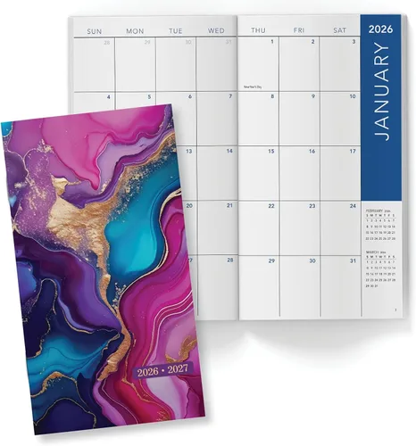 Vista 6 de Planificador Mensual de Bolsillo de 2 Años/Calendario de Bolsillo, 8.9 cm x 16.5 cm, 2026-2027: Planificador Semanal/Agenda Semanal/Organizador