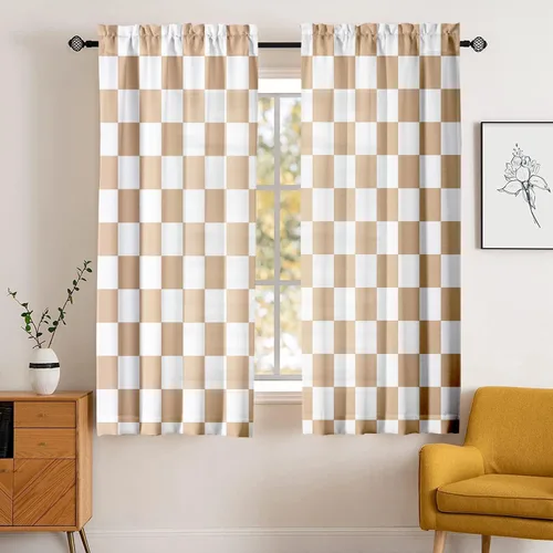 Vista 9 de Cortinas negras y grises para sala de estar, 63 pulgadas de largo, cortinas geométricas modernas, negras, blancas, grises, abstractas, con bolsillo
