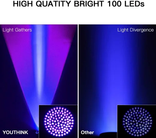 Vista 3 de Headerbs 9V IPX-6 100 LED Blacklight Scorpion 395-400nm Violeta Linterna Detección Antorcha Luz