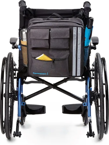 Vista 3 de Mochila manual para silla de ruedas con portavasos para adultos y personas mayores, bolsa para silla de ruedas para colgar en la espalda, bolsa