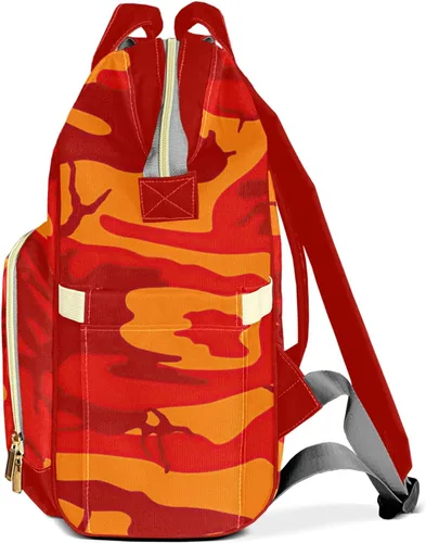 Vista 2 de Mochila de pañales de camuflaje rojo con nombre, bolsa multifunción de gran capacidad para mamá, papá, unisex, niño y niña, Diseño 1, Mochilas