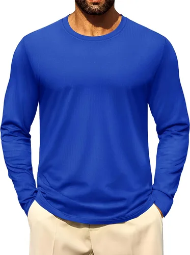 Vista 18 de Cotrasen - Camisetas básicas de manga larga para hombre, de algodón, con cuello redondo, transpirables, suaves y casuales