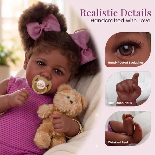 Vista 2 de JIZHI - Muñecas de bebé Reborn negras de 22 pulgadas, muñeca realista con accesorios