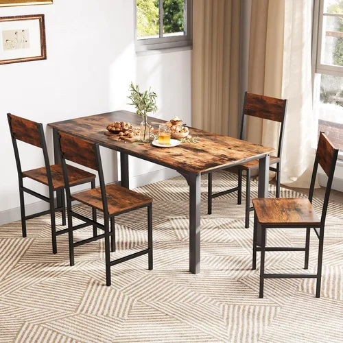 Vista 4 de Giantex Juego de 2 sillas de comedor, sillas de cocina industriales con patas de metal, respaldo inclinado, veta de madera rústica, sillas laterales