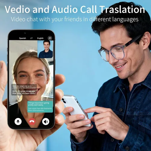 Vista 3 de Ai - Lentes inteligentes Bluetooth 5.4 con traducción para hombres y mujeres más de 160 idiomas con cambio de color, lente de chat, asistente GPT