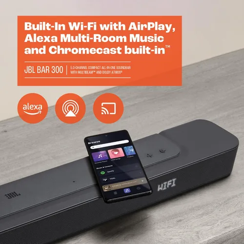 Vista 4 de JBL Bar 300: Barra de sonido compacta todo en uno de 5.0 canales con MultiBeam™ y Dolby Atmos®, negro
