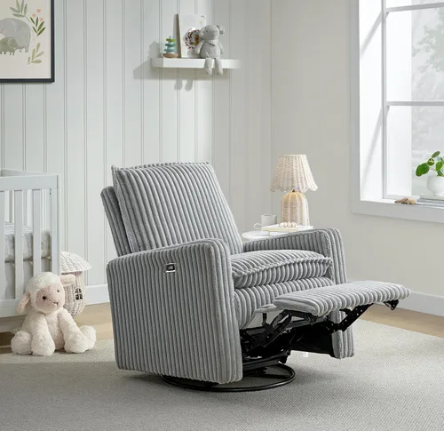 Vista 5 de Oxford Baby Uptown Power Sillón Reclinable/Mecedora, Pana, Gris Ceniza